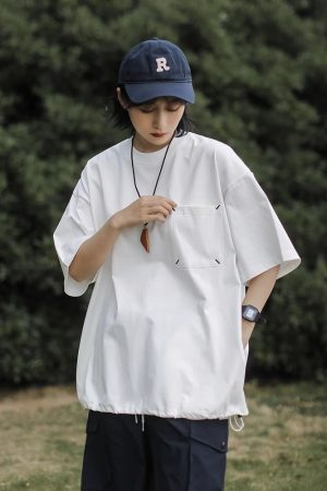 Japanese-Style Retro Cityboy Pocket Short-Sleeve T-Shirt for Men and Women - Summer Loose Casual Half-Sleeve Top