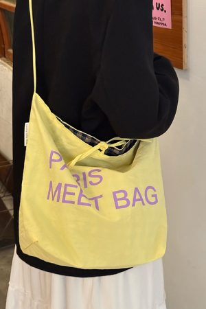 Japanese-Style Retro Double-Sided Color-Block Canvas Tote Bag - Large Capacity Commuter Shoulder Crossbody Bag for Students