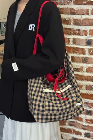 Japanese-Style Retro Double-Sided Color-Block Canvas Tote Bag - Large Capacity Commuter Shoulder Crossbody Bag for Students