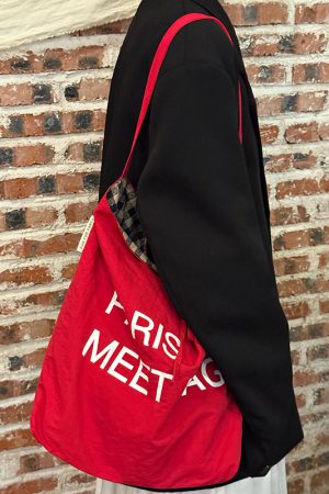 Japanese-Style Retro Double-Sided Color-Block Canvas Tote Bag - Large Capacity Commuter Shoulder Crossbody Bag for Students