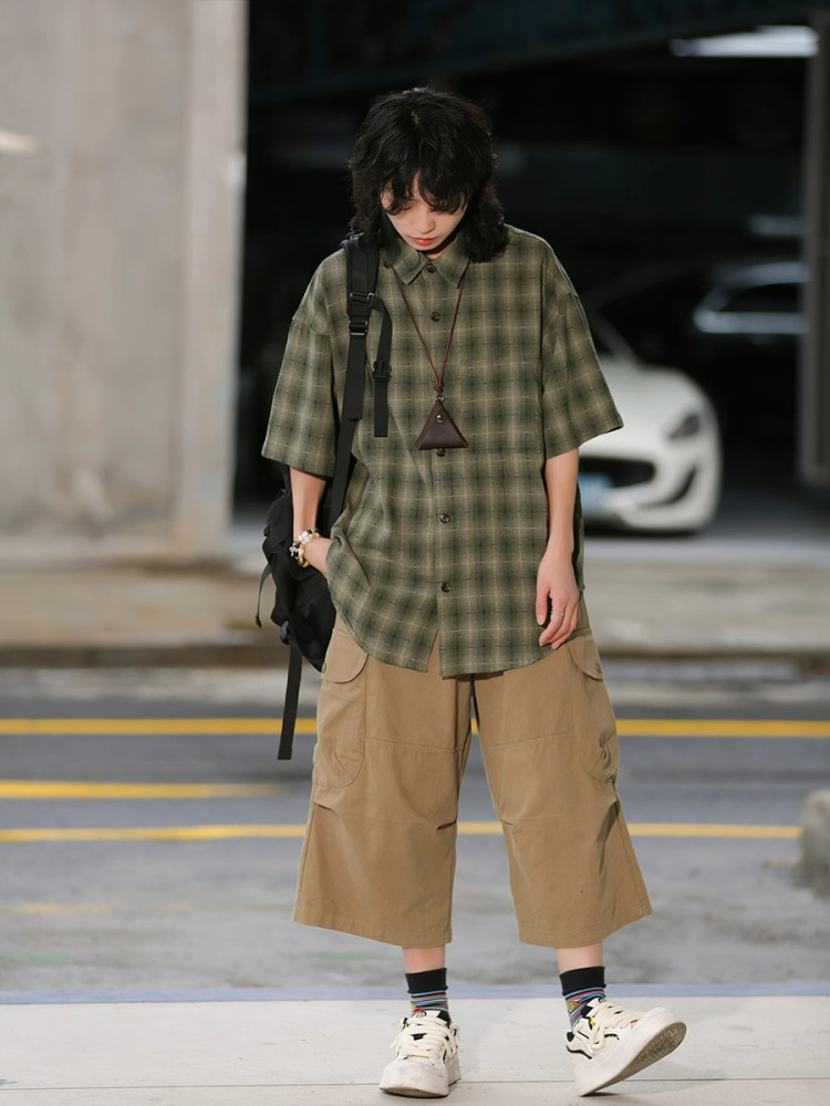 Japanese-Style Retro Loose Pocket Work Pants for Men and Women, Summer Street Fashion Casual Wide-Leg Cropped Trousers Japanese-Style Retro Loose Pocket Work Pants for Men and Women, Summer Street Fashion Casual Wide-Leg Cropped Trousers