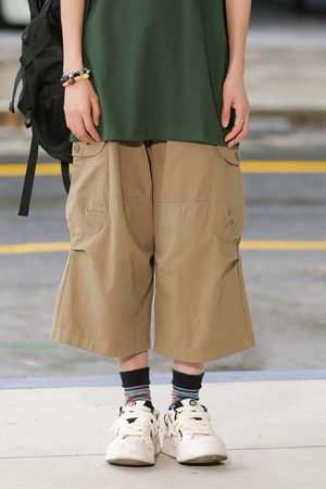 Japanese-Style Retro Loose Pocket Work Pants for Men and Women, Summer Street Fashion Casual Wide-Leg Cropped Trousers