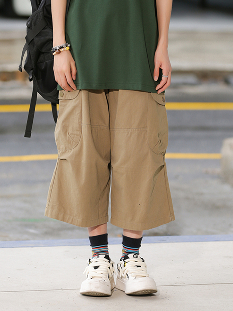 Japanese-Style Retro Loose Pocket Work Pants for Men and Women, Summer Street Fashion Casual Wide-Leg Cropped Trousers Japanese-Style Retro Loose Pocket Work Pants for Men and Women, Summer Street Fashion Casual Wide-Leg Cropped Trousers