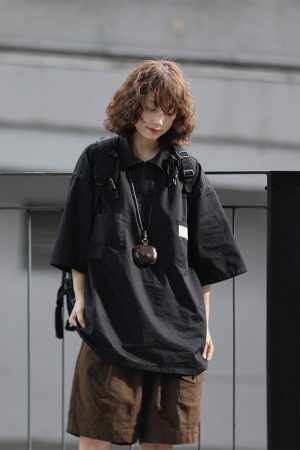 Japanese-Style Retro Loose Polo Shirt for Men and Women - Unisex Casual Short Sleeve T-Shirt, Summer City Boy Trend