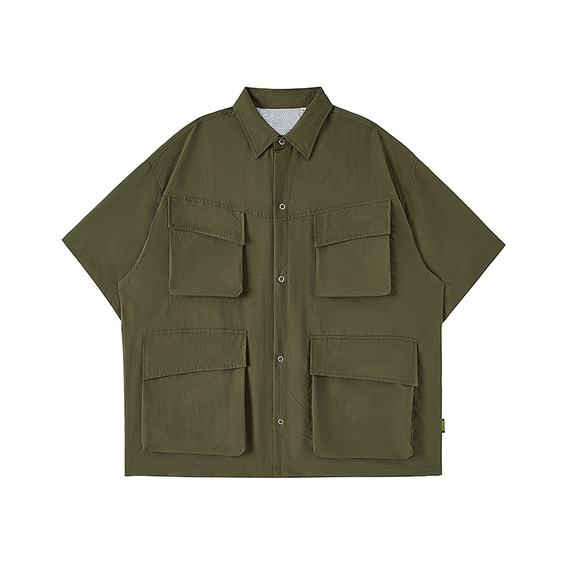 Japanese-Style Retro Multi-Pocket Short Sleeve Shirt Jacket for Men - Summer Casual Loose Fit Trendy Workwear Japanese-Style Retro Multi-Pocket Short Sleeve Shirt Jacket for Men - Summer Casual Loose Fit Trendy Workwear