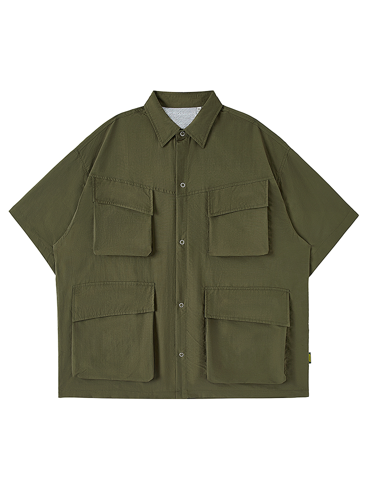 Japanese-Style Retro Multi-Pocket Short Sleeve Shirt Jacket for Men - Summer Casual Loose Fit Trendy Workwear Japanese-Style Retro Multi-Pocket Short Sleeve Shirt Jacket for Men - Summer Casual Loose Fit Trendy Workwear