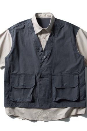 Japanese-Style Retro Patchwork Fake Two-Piece Color-Block Short Sleeve Shirt for Men and Women, Summer Casual Trend