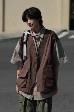 Japanese-Style Retro Patchwork Fake Two-Piece Color-Block Short Sleeve Shirt for Men and Women, Summer Casual Trend