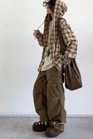 Japanese-Style Retro Plaid Hooded Long Sleeve Shirt for Men and Women - Casual College Trendy Jacket for Spring and Autumn