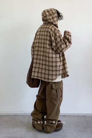 Japanese-Style Retro Plaid Hooded Long Sleeve Shirt for Men and Women - Casual College Trendy Jacket for Spring and Autumn