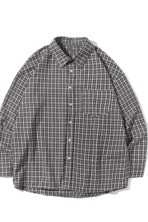 Japanese-style Retro Plaid Long Sleeve Shirt Jacket for Men and Women, Unisex Loose Fit, Versatile City Boy Style for Spring and Autumn