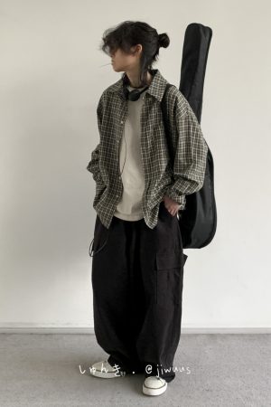 Japanese-style Retro Plaid Long Sleeve Shirt Jacket for Men and Women, Unisex Loose Fit, Versatile City Boy Style for Spring and Autumn