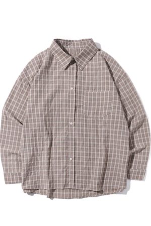 Japanese-style Retro Plaid Long Sleeve Shirt Jacket for Men and Women, Unisex Loose Fit, Versatile City Boy Style for Spring and Autumn