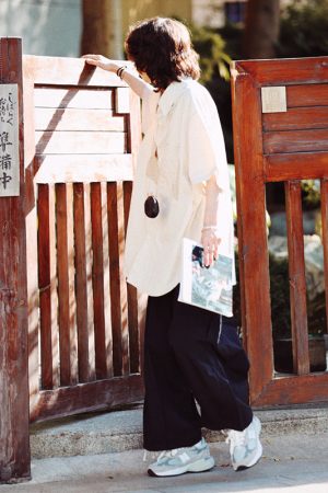 Japanese Style Retro Street Fashion Short Sleeve Shirt for Men & Women with Patch Pockets - Loose Fit Workwear Top