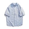 Japanese-Style Retro Striped Short Sleeve Shirt for Men and Women, Summer Loose Casual City Boy Jacket