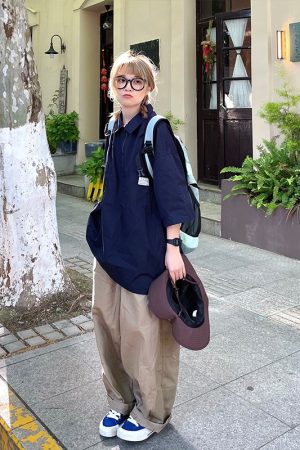 Japanese-Style Retro Summer Short-Sleeve Unisex Polo Shirt - Loose Fit City Boy Half-Sleeve Top