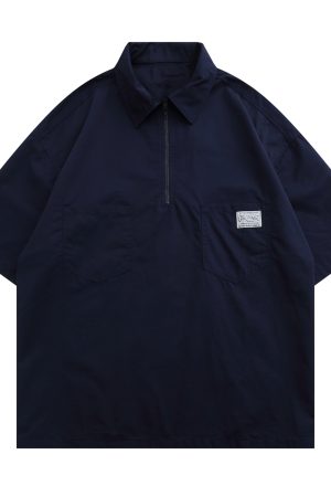 Japanese-Style Retro Summer Short-Sleeve Unisex Polo Shirt - Loose Fit City Boy Half-Sleeve Top