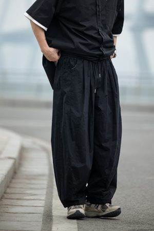 Japanese-Style Retro Wide-Leg Casual Pants for Men - Summer Straight-Leg Drawstring Elastic Waist Trousers