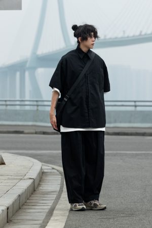 Japanese-Style Retro Wide-Leg Casual Pants for Men - Summer Straight-Leg Drawstring Elastic Waist Trousers