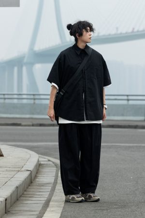 Japanese-Style Retro Wide-Leg Casual Pants for Men - Summer Straight-Leg Drawstring Elastic Waist Trousers