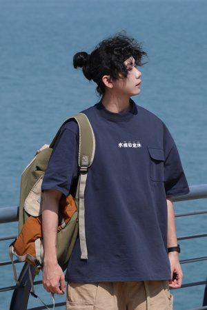 Japanese-Style Round Neck Printed Short Sleeve T-Shirt for Men - Casual 2025 Summer Couple Tee, Y2K Fashion