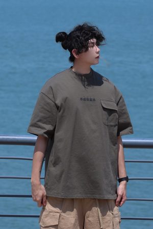 Japanese-Style Round Neck Printed Short Sleeve T-Shirt for Men - Casual 2025 Summer Couple Tee, Y2K Fashion