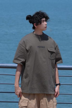 Japanese-Style Round Neck Printed Short Sleeve T-Shirt for Men - Casual 2025 Summer Couple Tee, Y2K Fashion