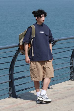 Japanese-Style Round Neck Printed Short Sleeve T-Shirt for Men - Casual 2025 Summer Couple Tee, Y2K Fashion