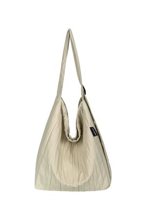 Japanese-Style Single-Shoulder Canvas Tote Bag for Women, Large-Capacity Wrinkled Design, Perfect for Class and Commuting
