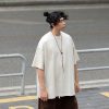 Japanese-Style Small Collar Short-Sleeve T-Shirt for Men - Casual Retro Tee with Hole Design, Loose Fit for Y2K and 90s Vibes