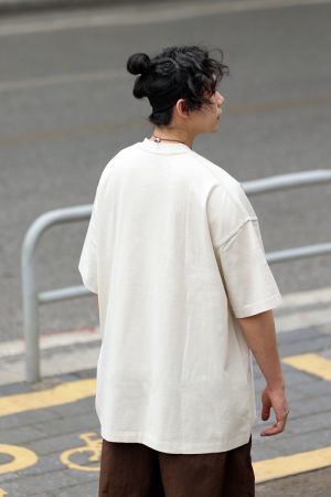 Japanese-Style Small Collar Short-Sleeve T-Shirt for Men - Casual Retro Tee with Hole Design, Loose Fit for Y2K and 90s Vibes