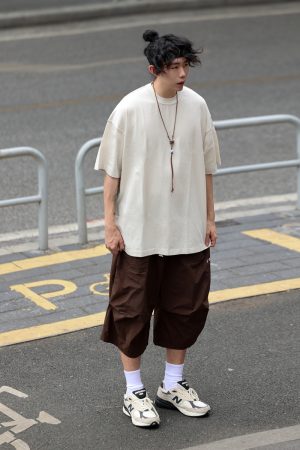 Japanese-Style Small Collar Short-Sleeve T-Shirt for Men - Casual Retro Tee with Hole Design, Loose Fit for Y2K and 90s Vibes