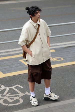 Japanese-Style Spliced Pocket Short Sleeve Shirt for Men - Casual Versatile Summer T-Shirt in Trendy Streetwear Style