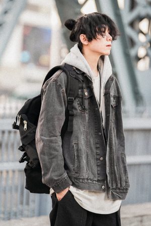 Japanese-Style Women's Hooded Denim Jacket - Loose Casual Spring Autumn Outerwear for Couples, Unisex Fashionable Layering Piece