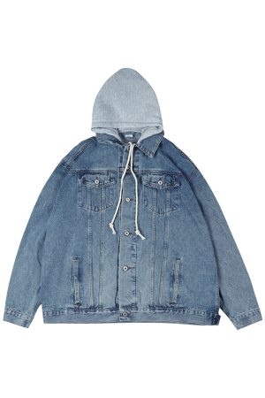 Japanese-Style Women's Hooded Denim Jacket - Loose Casual Spring Autumn Outerwear for Couples, Unisex Fashionable Layering Piece