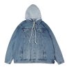 Japanese-Style Women's Hooded Denim Jacket - Loose Casual Spring Autumn Outerwear for Couples, Unisex Fashionable Layering Piece