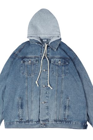 Japanese-Style Women's Hooded Denim Jacket - Loose Casual Spring Autumn Outerwear for Couples, Unisex Fashionable Layering Piece