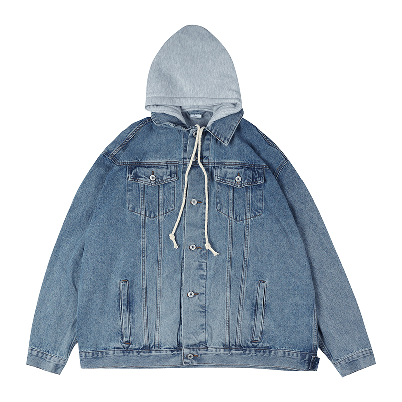 Japanese-Style Women's Hooded Denim Jacket - Loose Casual Spring Autumn Outerwear for Couples, Unisex Fashionable Layering Piece Japanese-Style Women's Hooded Denim Jacket - Loose Casual Spring Autumn Outerwear for Couples, Unisex Fashionable Layering Piece