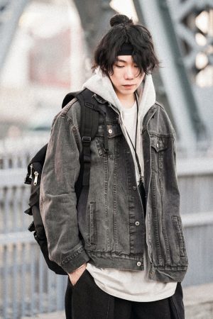 Japanese-Style Women's Hooded Denim Jacket - Loose Casual Spring Autumn Outerwear for Couples, Unisex Fashionable Layering Piece