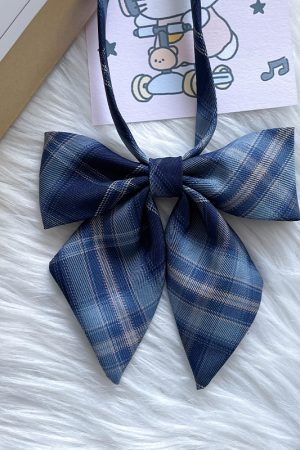 JK Uniform Pudding Bear Flat Angle Bow Tie Dress in Sea Night - Cute Kawaii Style Fashion for Trendy Outfits