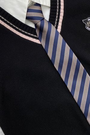 JK Uniform Pudding Bear Set - Plaid Skirt, DK Striped Tie, Decorative Bow Tie, Japanese Style, Cute Girls' College Outfit