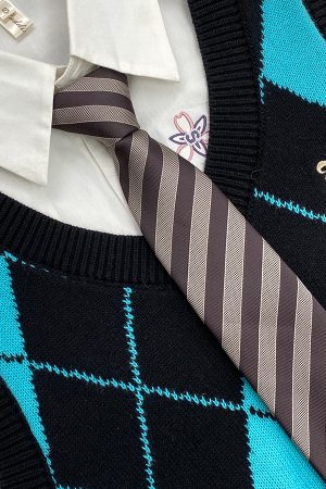 JK Uniform Pudding Bear Set - Plaid Skirt, DK Striped Tie, Decorative Bow Tie, Japanese Style, Cute Girls' College Outfit