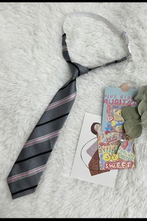 JK Uniform Pudding Bear Set - Plaid Skirt, DK Striped Tie, Decorative Bow Tie, Japanese Style, Cute Girls' College Outfit