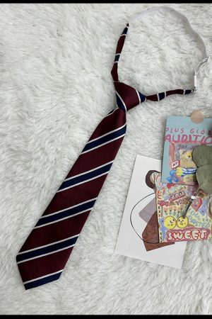 JK Uniform Pudding Bear Set - Plaid Skirt, DK Striped Tie, Decorative Bow Tie, Japanese Style, Cute Girls' College Outfit