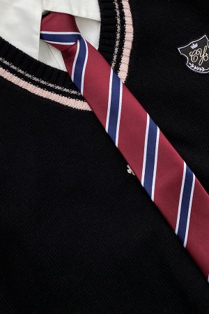 JK Uniform Pudding Bear Set - Plaid Skirt, DK Striped Tie, Decorative Bow Tie, Japanese Style, Cute Girls' College Outfit