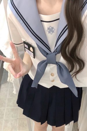 JK Uniform Sailor Suit Set with Short Sleeve Top and Pleated Skirt - Summer Fashion Inspired by Y2K and Korean Style