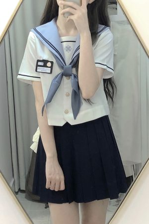 JK Uniform Sailor Suit Set with Short Sleeve Top and Pleated Skirt - Summer Fashion Inspired by Y2K and Korean Style