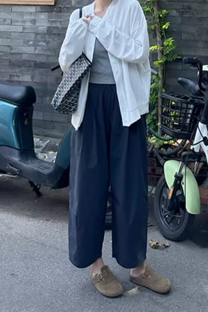 Khaki Japanese-Style Plus-Size Women's Balloon Casual Pants - Summer Lightweight Nine-Point Harem Trousers