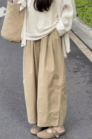 Khaki Japanese-Style Plus-Size Women's Balloon Casual Pants - Summer Lightweight Nine-Point Harem Trousers