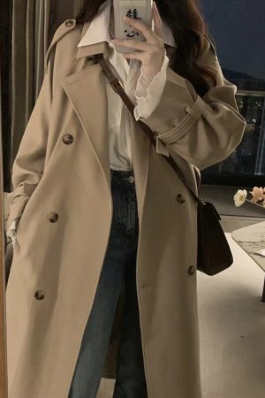 Khaki Mid-Length Trench Coat for Women - 2024 Spring Autumn Korean Style, British Design, Perfect for Petite Figures
